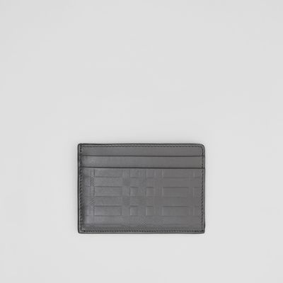 Embossed Check Leather Card Case in Dark Ash Grey - Men | Burberry® Official