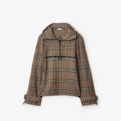Check Silk Blend Hooded Jacket in Brush - Men | Burberry® Official