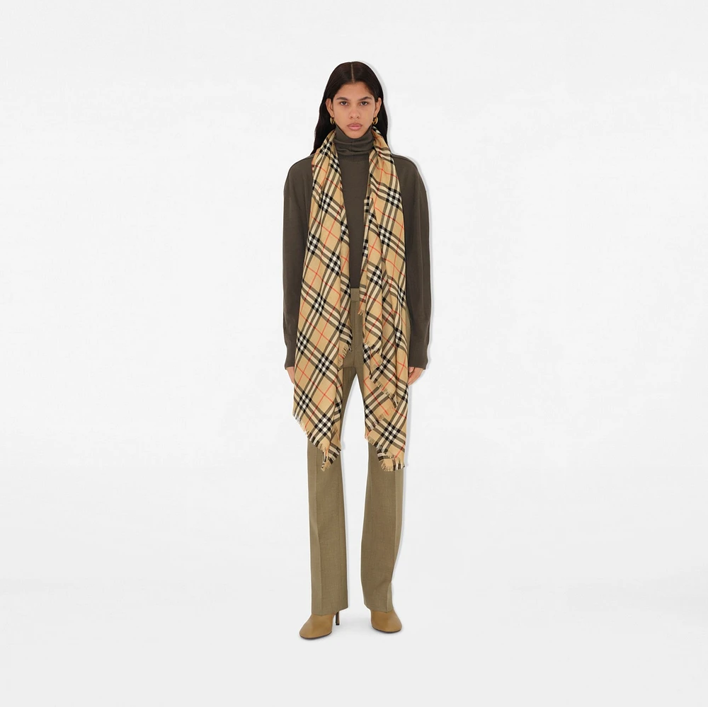 Check Cashmere Silk Scarf in Sand | Burberry® Official
