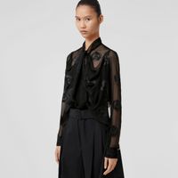 Equestrian Knight Design Silk Chiffon Blouse Black - Women | Burberry® Official