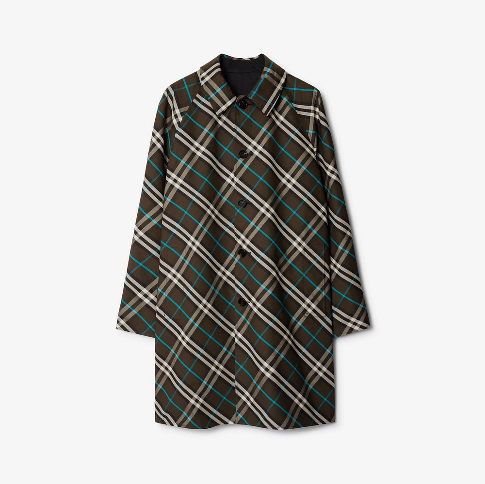 Long Reversible Gabardine Car Coat in Black - Men, Cotton | Burberry® Official