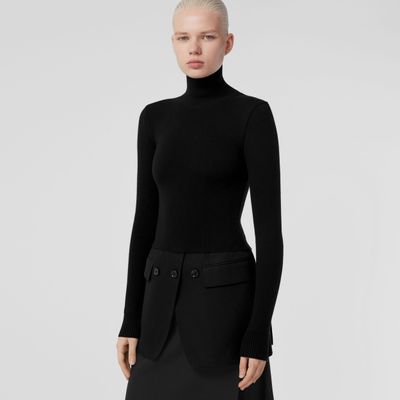Jacket Detail Wool Turtleneck Sweater Black - Women | Burberry® Official