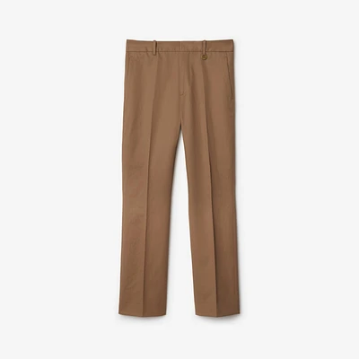 Gabardine Tailored Trousers in Warm cocoa - Women, Cotton | Burberry® Official