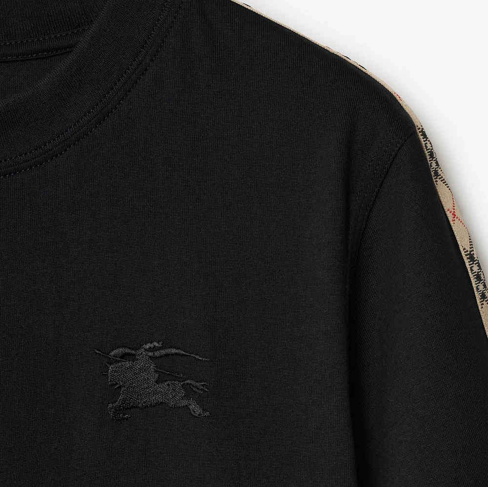 Check Trim Cotton T-shirt in Black - Women | Burberry® Official