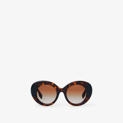 Monogram Motif Oversized Round Frame Lola Sunglasses in Dark tortoiseshell/brown - Women | Burberry® Official