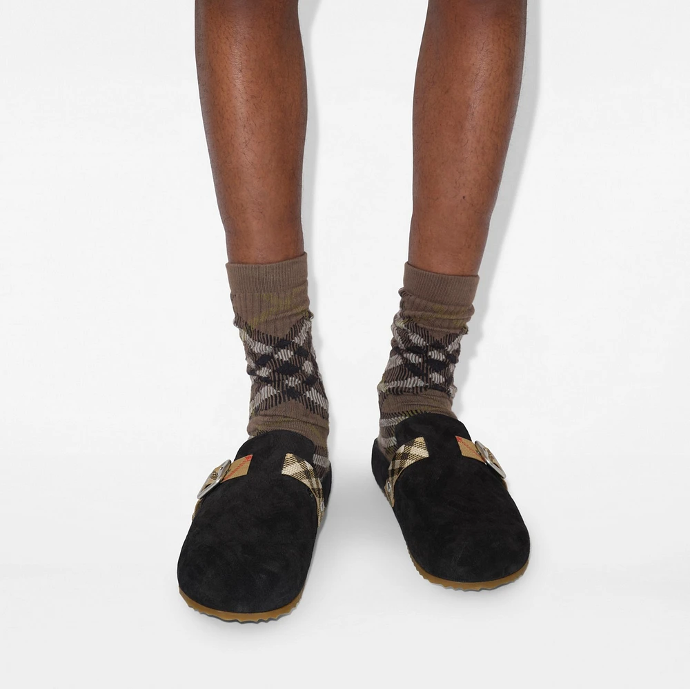 Check Suede Urchin Clogs in Black - Men | Burberry® Official
