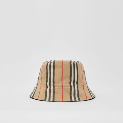 Reversible Icon Stripe Cotton Bucket Hat Archive Beige/black | Burberry® Official