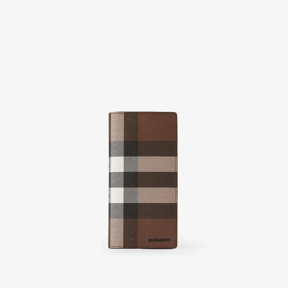 Check and Leather Slim Bifold Wallet in Dark Birch Brown - Men | Burberry®  Official