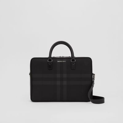 Charcoal Check and Leather Briefcase - Men | Burberry® Official