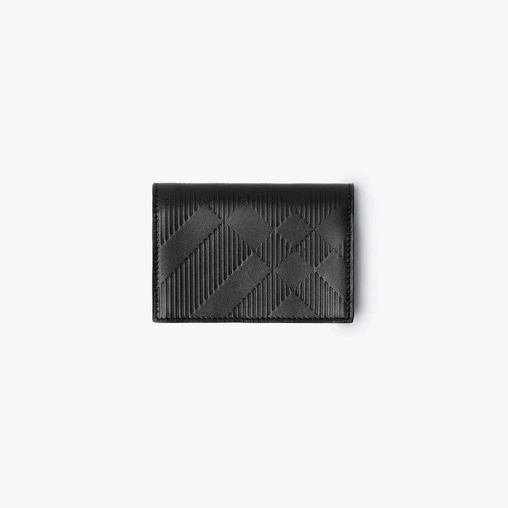 Embossed Check Bifold Card Case in Black - Men, Leather | Burberry® Official