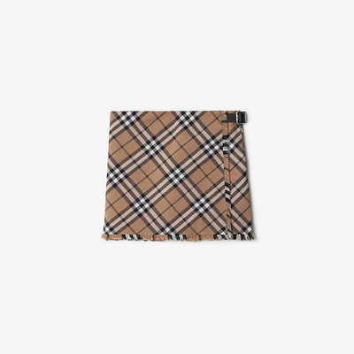 Check Wool Blend Mini Kilt in Linden - Women, Technical | Burberry® Official
