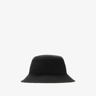 Reversible Cotton Blend Bucket Hat in Black - Men | Burberry® Official