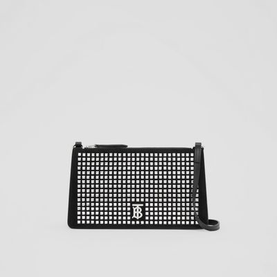 Crystal Suede Mini TB Shoulder Pouch in Black - Women | Burberry® Official