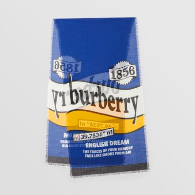 Lightweight Slogan Print Wool Silk Scarf in Sodalite Blue | Burberry® Official