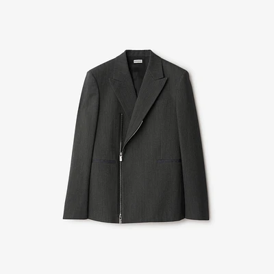 Wool Zip Tailored Jacket in Grey black - Men | Burberry® Official