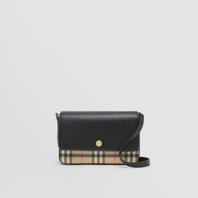 Vintage Check and Leather Mini Note Bag in Archive Beige/black - Women | Burberry® Official