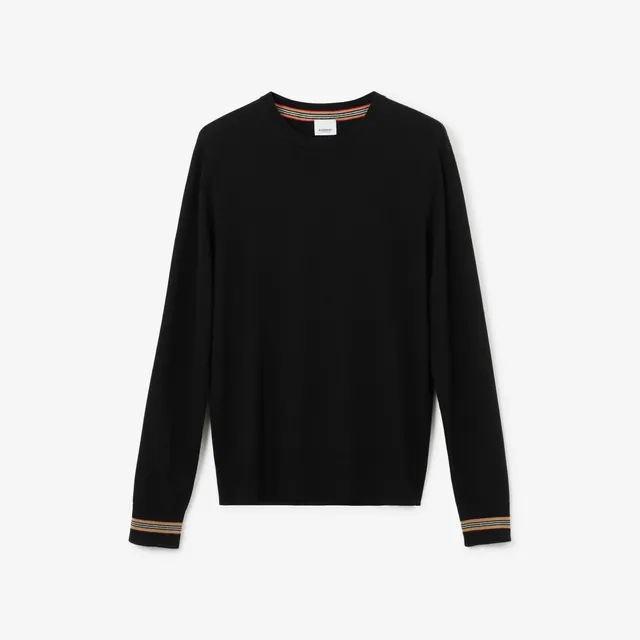 Icon Stripe Trim Wool Sweater Black - Men | Burberry® Official