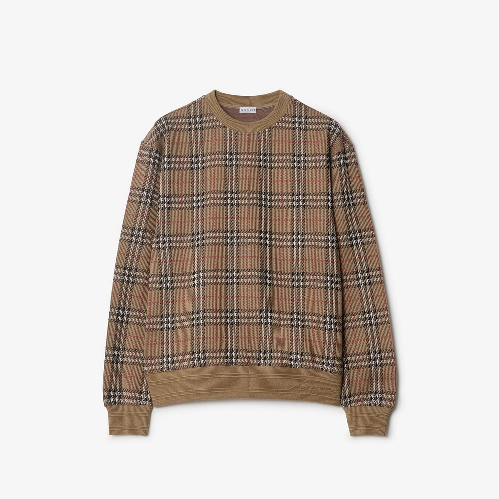 Check Cotton Blend Sweater in Nut - Men | Burberry® Official