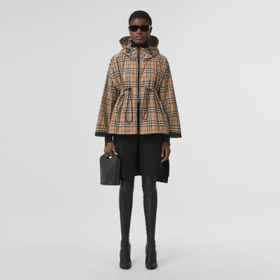Logo Tape Vintage Check Hooded Jacket Archive Beige - Women | Burberry® Official