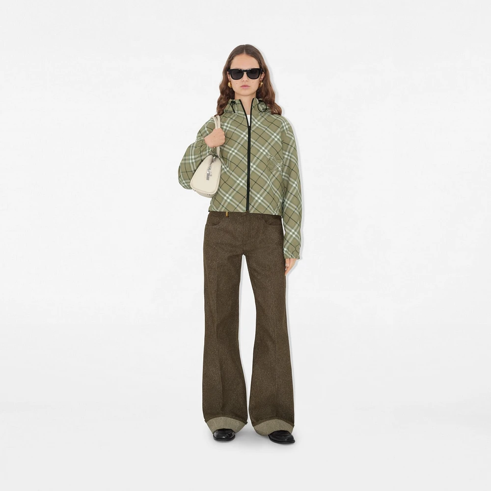 Cropped Reversible Check Hooded Jacket in Skylark - Women, Nylon | Burberry® Official