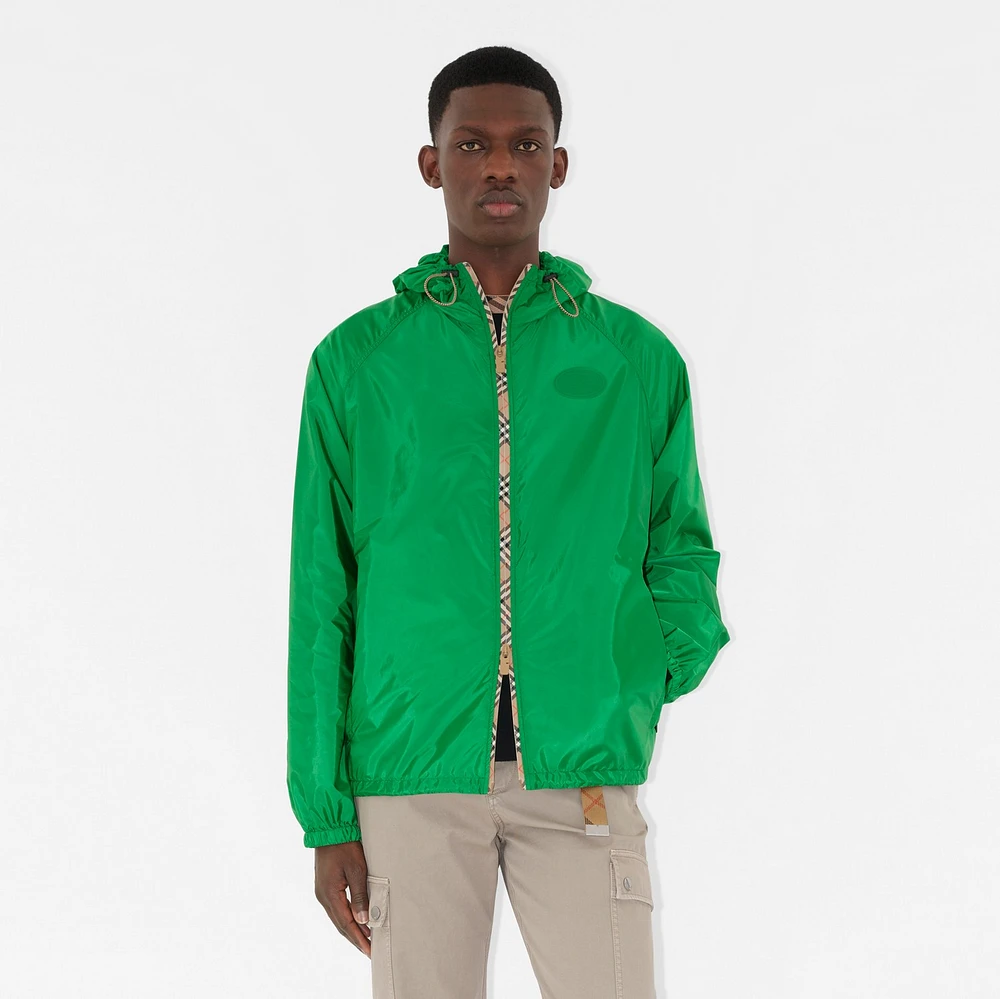 Check Trim Nylon Hooded Jacket in Caterpillar green - Men | Burberry® Official