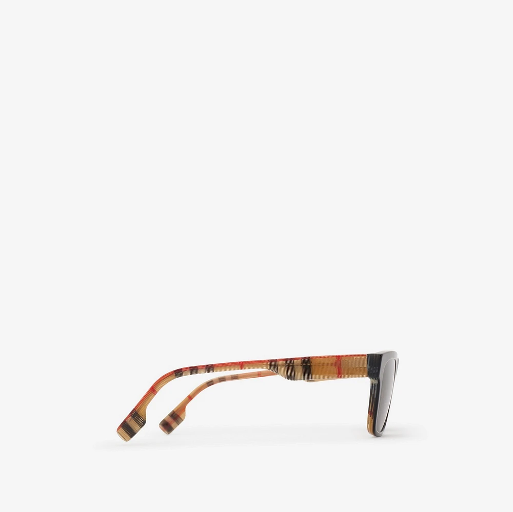 Check Rectangular Sunglasses in Black/beige Grey - Men | Burberry® Official