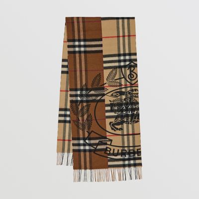 Montage Cashmere Jacquard Scarf in Dark Birch Brown/archive Beige | Burberry® Official