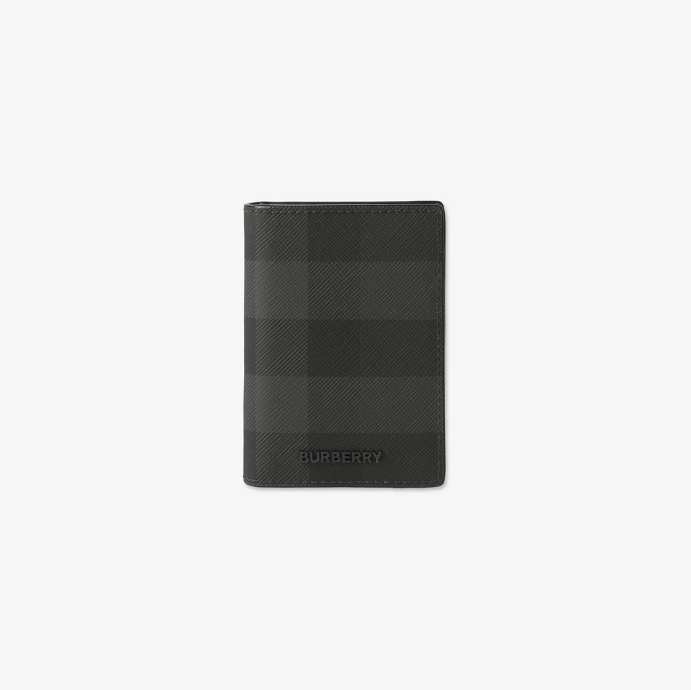 Check Folding Card Case in Charcoal - Men