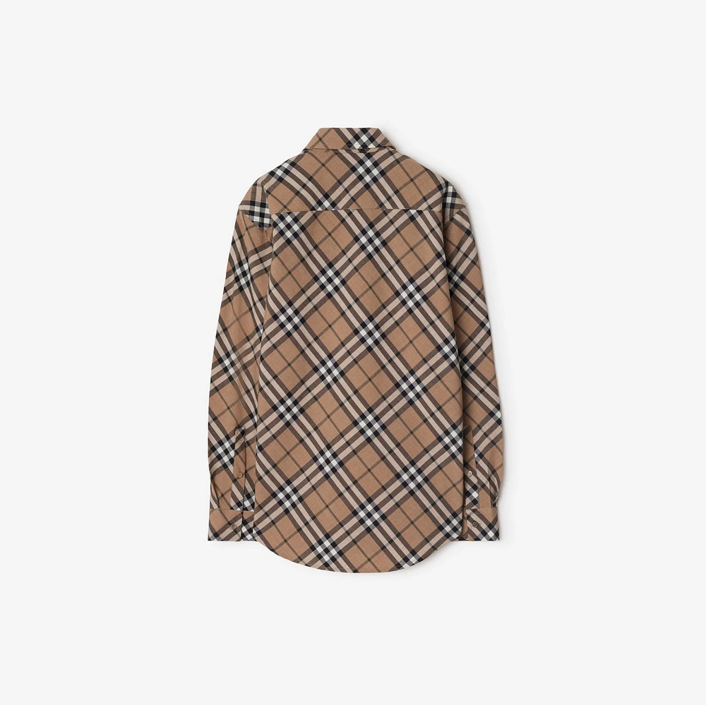 Check Wool Blend Shirt in Linden - Women, Technical | Burberry® Official