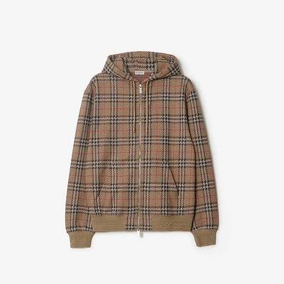 Check Cotton Blend Zip Hoodie in Nut - Men | Burberry® Official