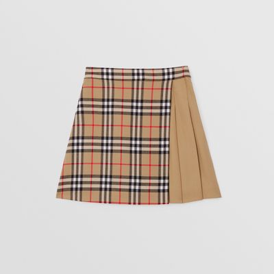Vintage Check Panel Wool Skirt Archive Beige | Burberry® Official