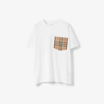 Check Pocket Cotton T-shirt in White - Women | Burberry® Official