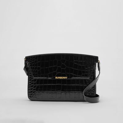 Embossed Leather Catherine Shoulder Bag in Black - Women | Burberry® Official