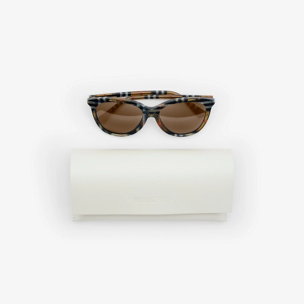 Tubular Check Round Sunglasses in Light sand - Women | Burberry® Official