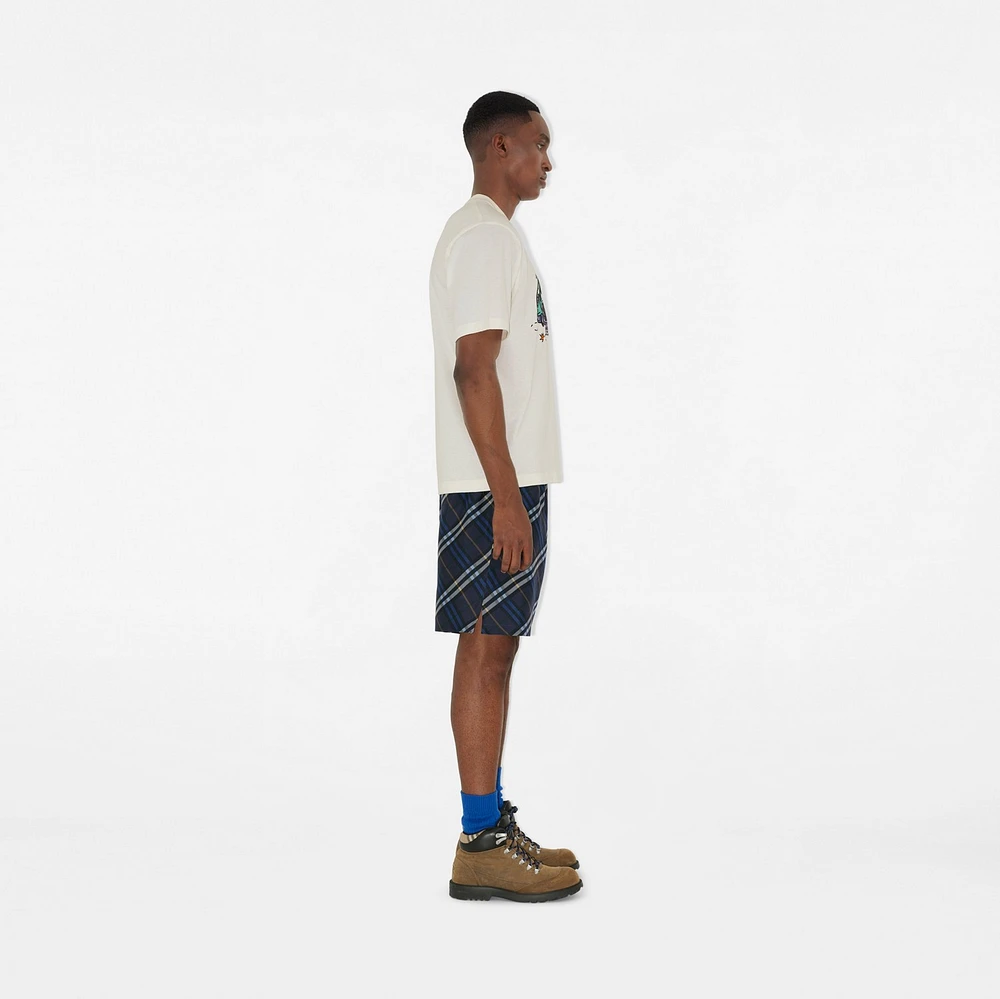 Check Silk Poplin Shorts in Ink blue - Men | Burberry® Official