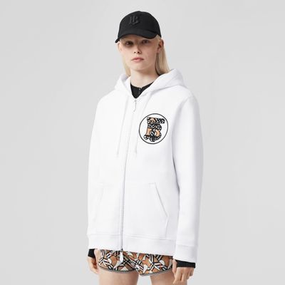 Monogram Motif Cotton Blend Hooded Top Optic White - Women | Burberry® Official