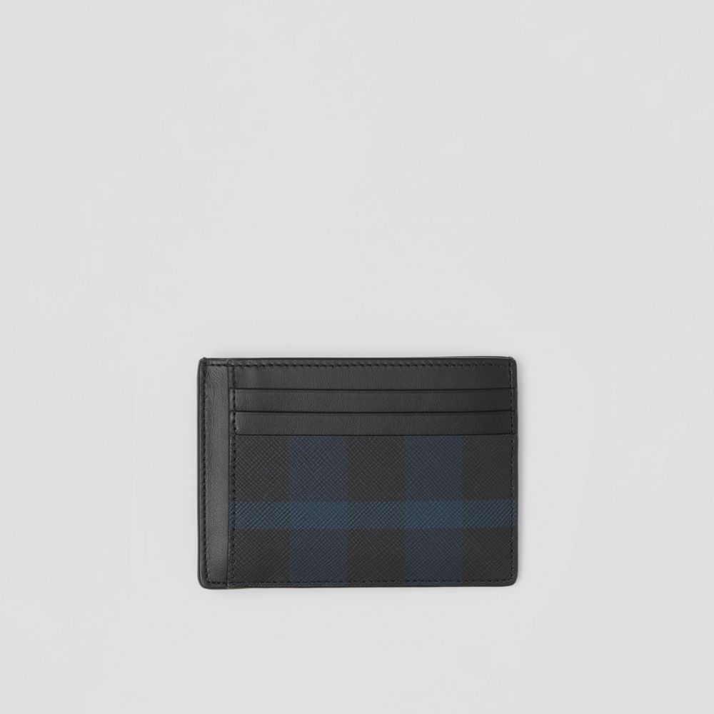 Exaggerated Check Money Clip Card Case in Dark Charcoal Blue - Men | Burberry® Official