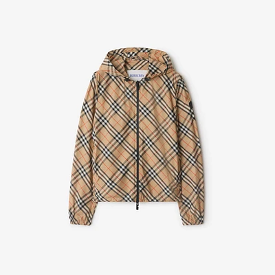Check Hooded Jacket in Sand - Women, Nylon | Burberry® Official