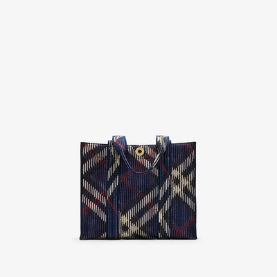 Small Check Knitted Tote in Marine - Women | Burberry® Official