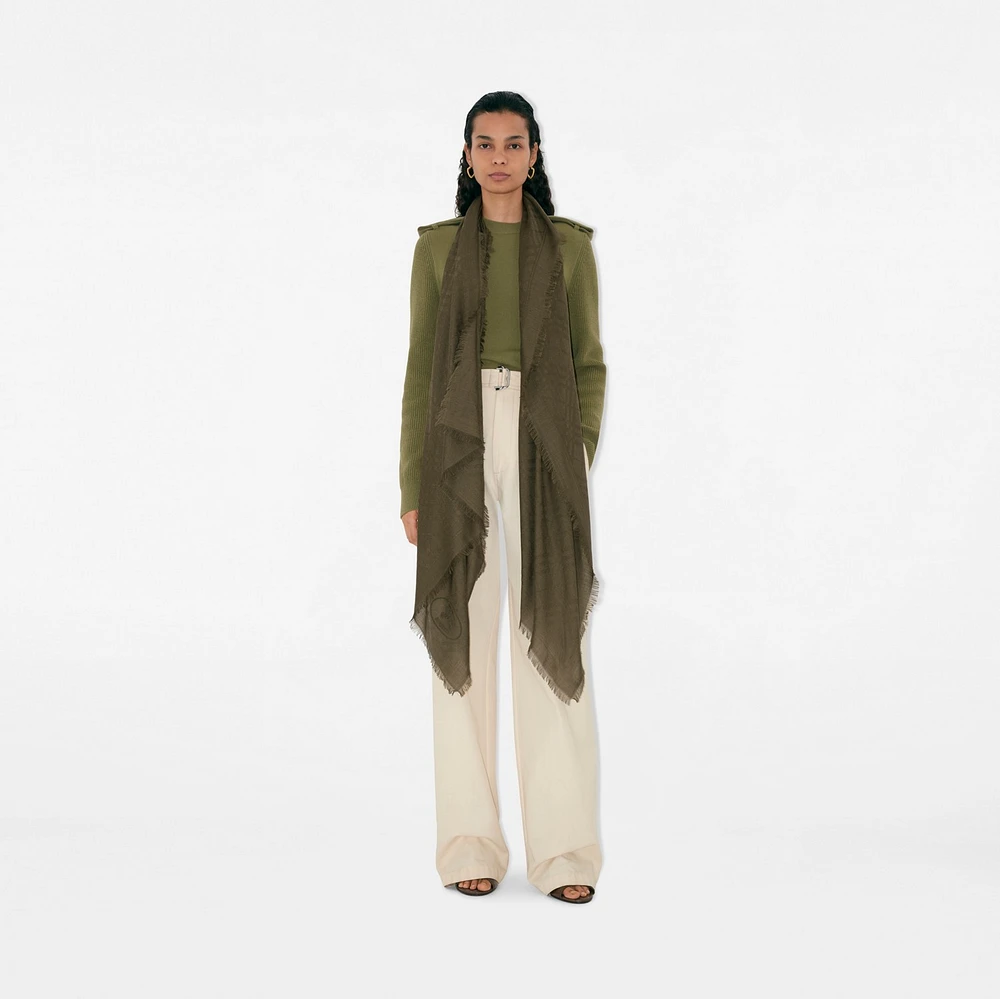 Wide Check Wool Silk Scarf in Swamp | Burberry® Official