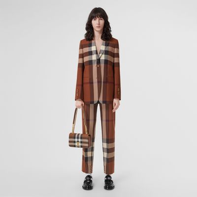 Exaggerated Check Wool Tailored Trousers Dark Birch Brown - Women | Burberry® Official