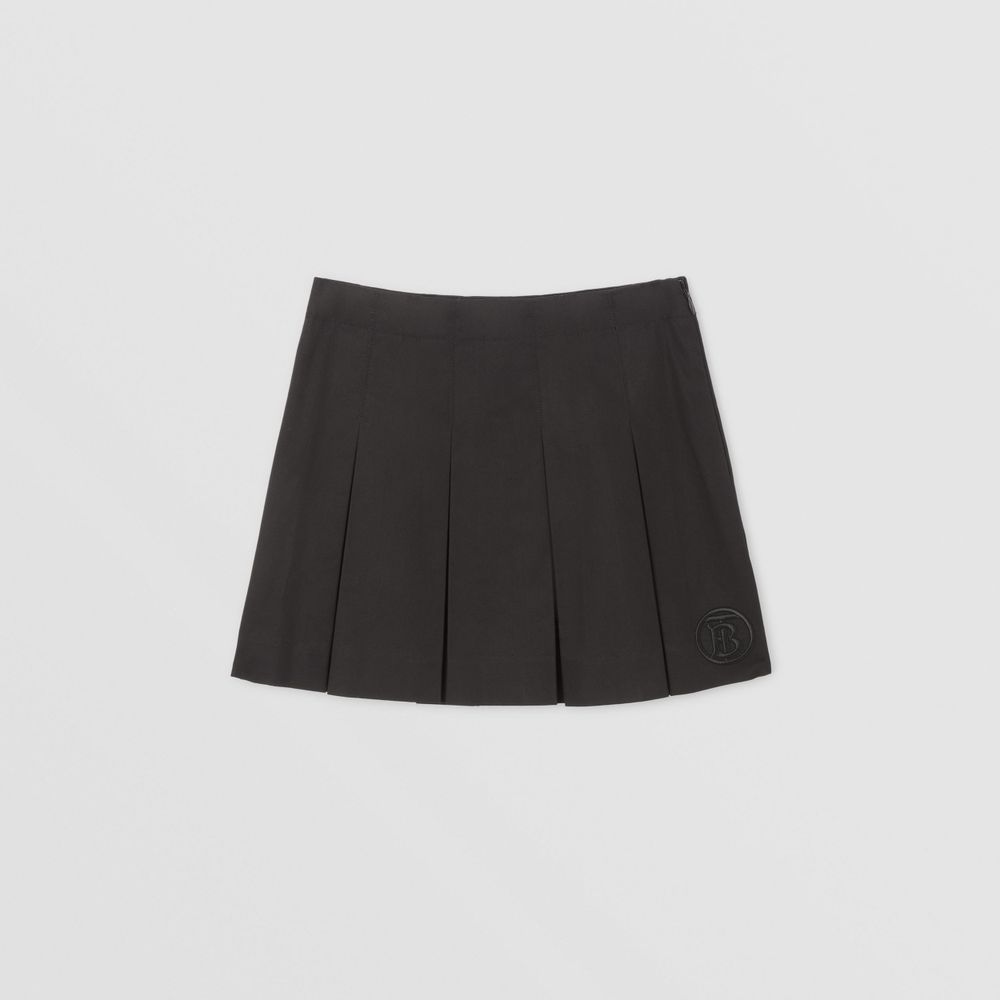 Monogram Motif Cotton Twill Pleated Skirt Black - Children | Burberry® Official
