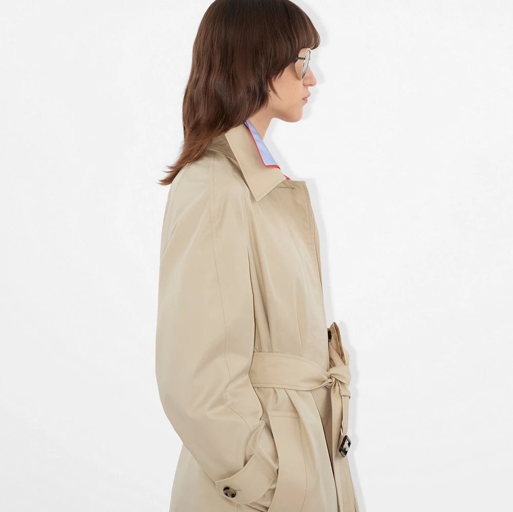 Long Highgrove Gabardine Car Coat in Nutmeg - Women, Cotton | Burberry® Official