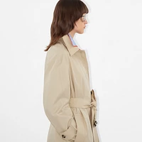 Long Highgrove Gabardine Car Coat in Nutmeg - Women, Cotton | Burberry® Official