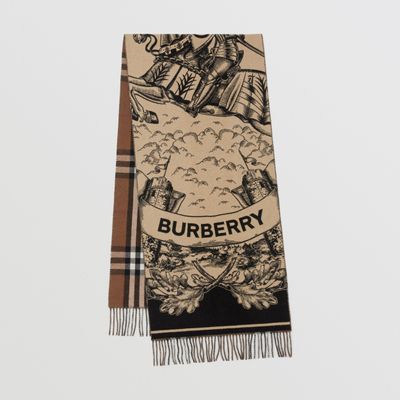 Reversible Check and EKD Cashmere Jacquard Scarf in Dark Birch Brown | Burberry® Official