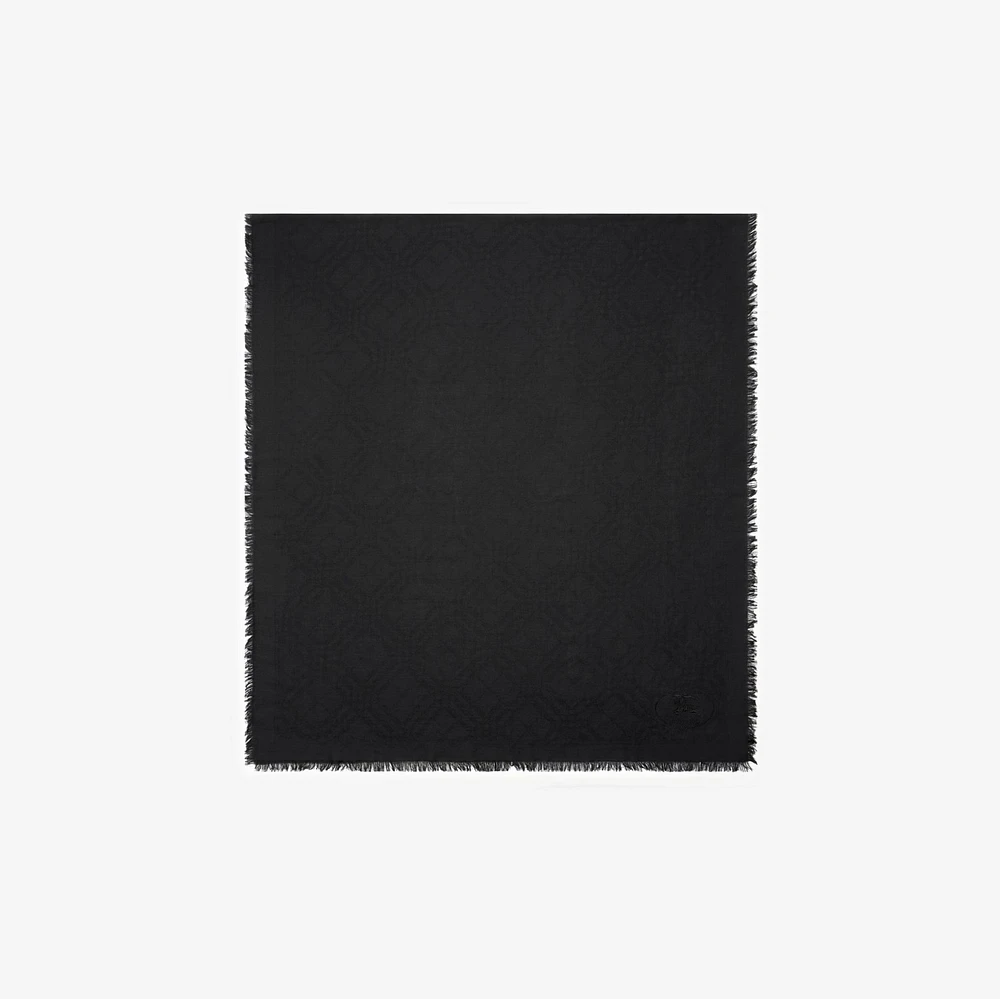 Wide Check Wool Silk Scarf in Black | Burberry® Official