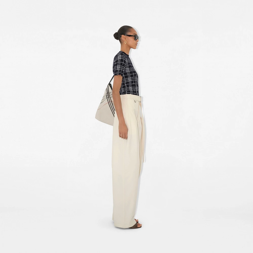 Check Wool Blend Top in Ink/chalk - Women | Burberry® Official