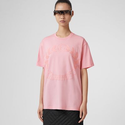 Oak Leaf Crest Cotton Oversized T-shirt Candy Pink - Women | Burberry® Official