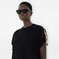 Check Trim Cotton T-shirt Dress in Black - Women | Burberry® Official