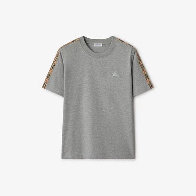 Check Trim Cotton T-shirt in Pale grey melange - Women | Burberry® Official